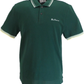 Green polo shirt with white trim on a white background