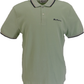 Light green polo shirt with black trim on a white background