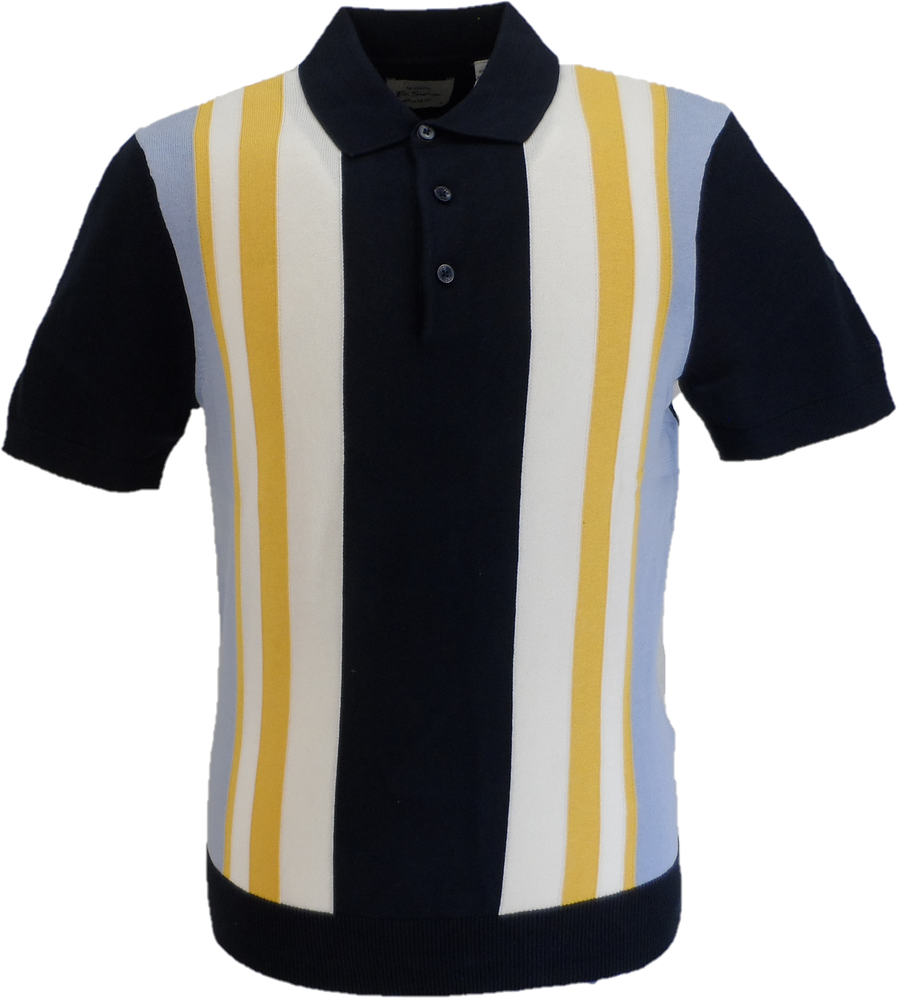 Ben Sherman Dark Navy Knitted Striped Mod Polo Shirt