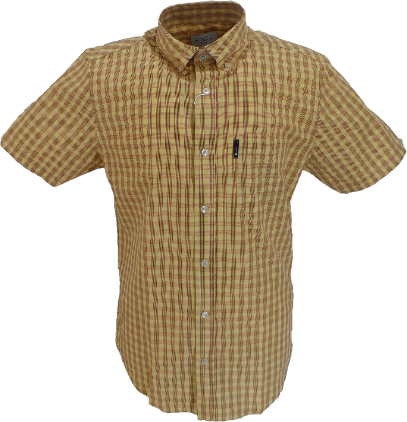 Ben Sherman Mens Lemon Zest Gingham Checked Short Sleeved Shirt