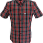 Red and black plaid short-sleeve shirt on a white background