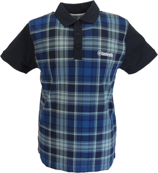 Lambretta Mens Navy Blue All Over Check Polo Shirts