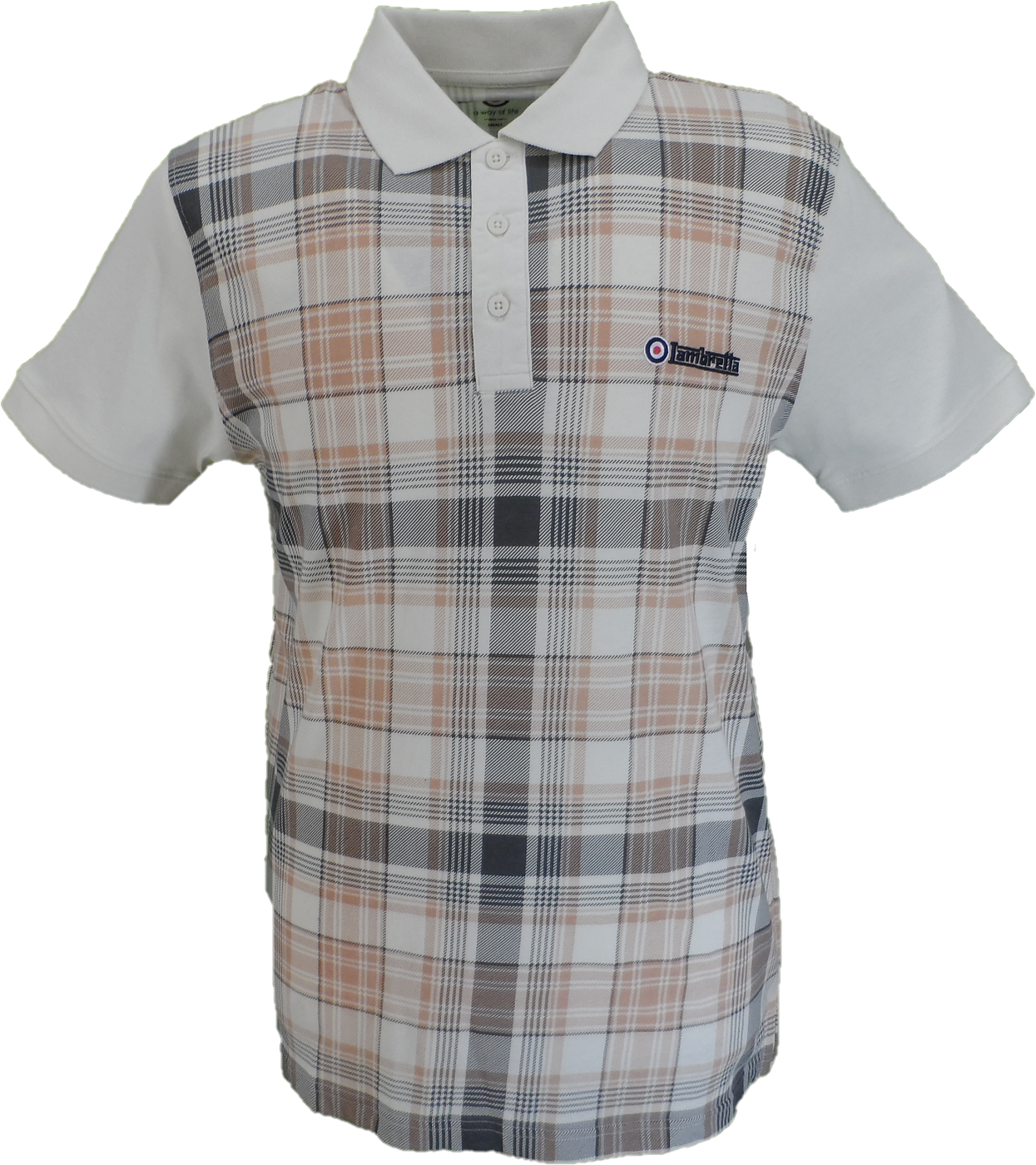 Lambretta Mens Tofu Beige All Over Check Polo Shirts