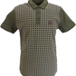 Lambretta Mens Khaki Green Houndstooth Print Cotton Polo Shirts