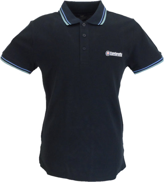 Lambretta Men`s Navy Blue Blue Tipped Tipped 100% Cotton Polo Shirts