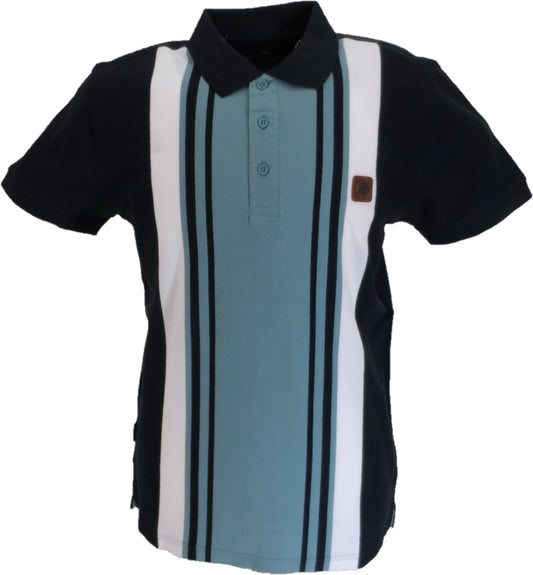 Lambretta Navy Blue Classic Retro Striped Polo Shirts