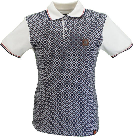 Trojan Mens Ecru Diamond Jacquard Panel Polo Shirt