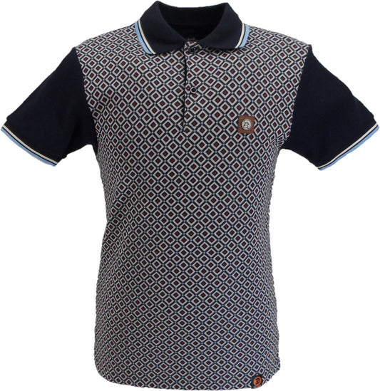 Trojan Mens Navy Blue Diamond Jacquard Panel Polo Shirt