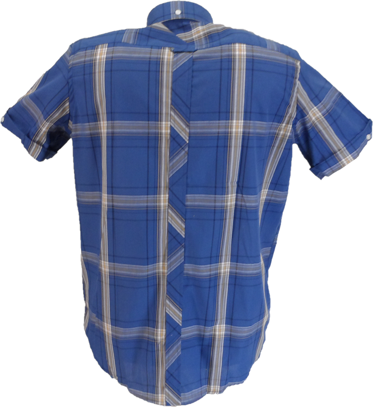 Trojan Mens Blue Large Check Short Sleeved Shirts and Pocket Square