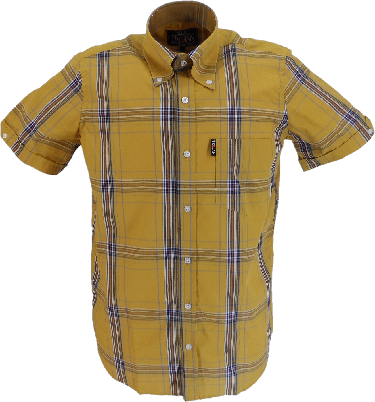 Trojan Mens Mustard Large Check Short Sleeved Shirts and Pocket Square