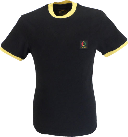 Trojan Mens Black Flag Badge 100% Cotton Ringer T-Shirt