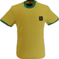 Trojan Mens Mustard Yellow Flag Badge 100% Cotton Ringer T-Shirt