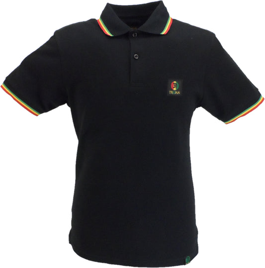 Trojan Mens Black Rasta Flag Badge Twin Tipped Polo Shirt