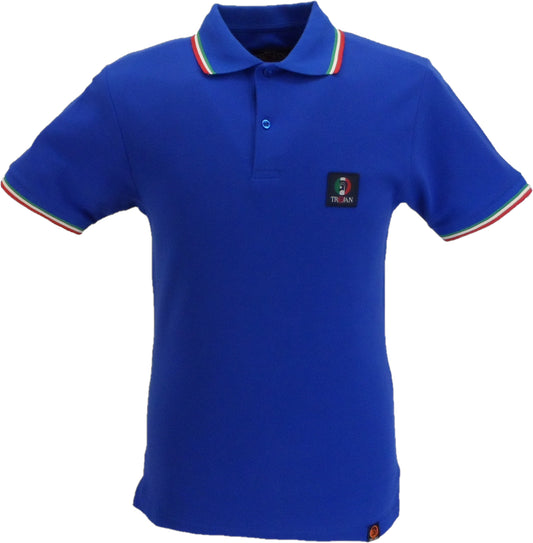 Trojan Mens Italia Blue Flag Badge Twin Tipped Polo Shirt