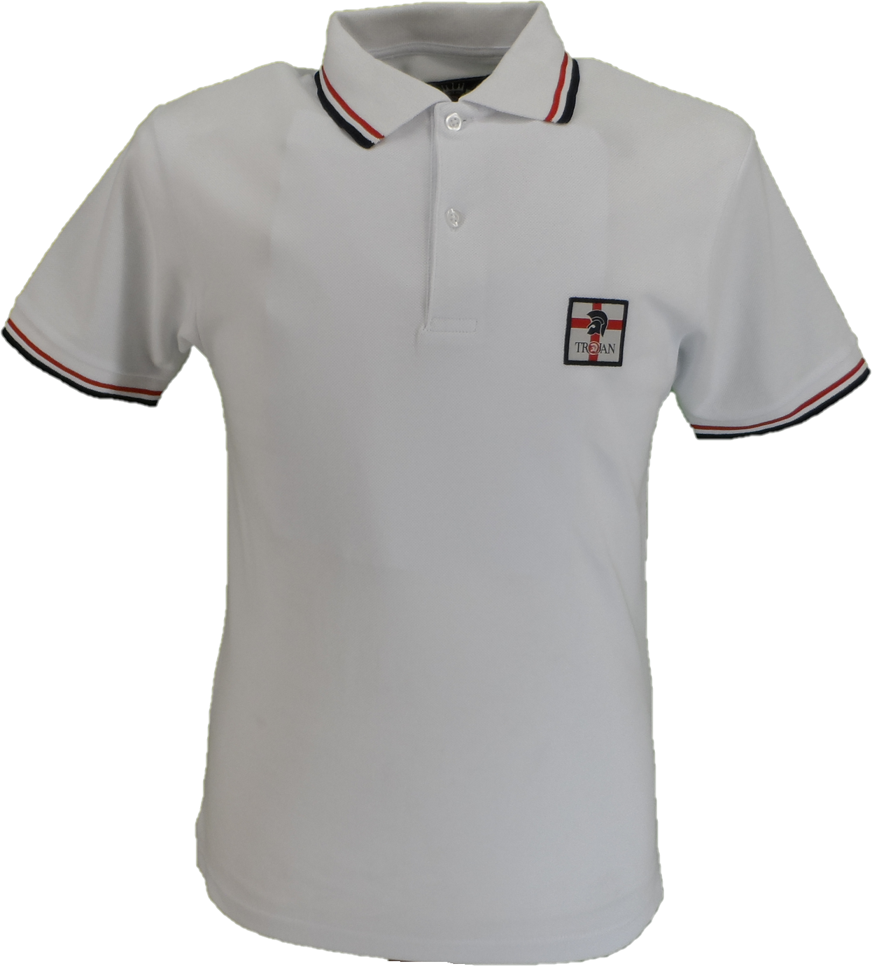 Trojan Mens White St George Badge Twin Tipped Polo Shirt
