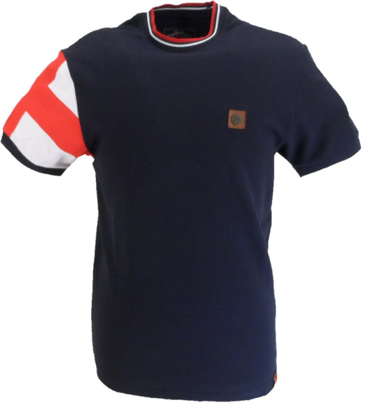 Trojan Mens Navy Blue George Flag Print Tipped Pique T Shirt