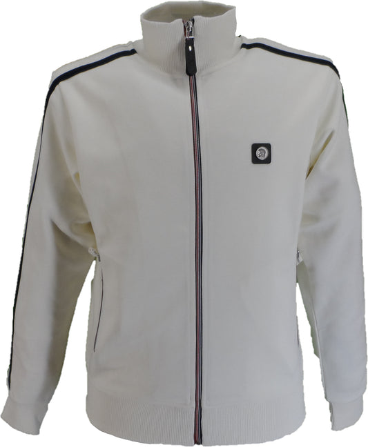 Trojan Mens Ecru Twin-Stripe Contrast Zip Retro Track Tops
