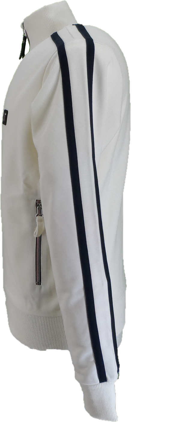 Trojan Mens Ecru Twin-Stripe Contrast Zip Retro Track Tops