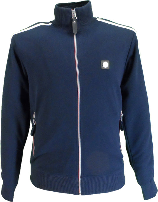 Trojan Mens Navy Blue Twin-Stripe Contrast Zip Retro Track Tops