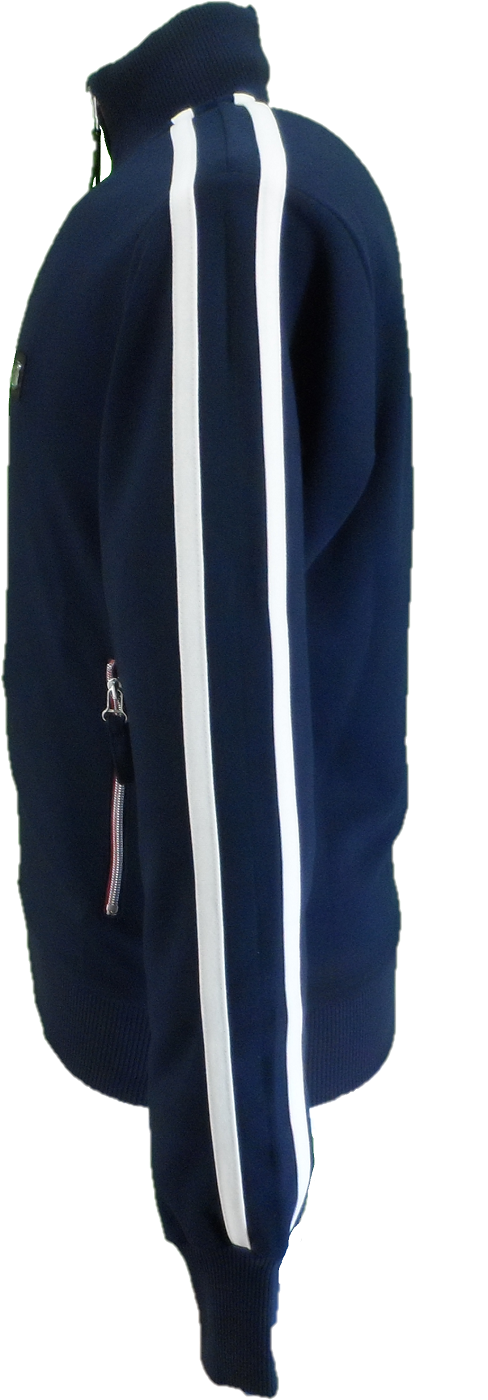 Trojan Mens Navy Blue Twin-Stripe Contrast Zip Retro Track Tops