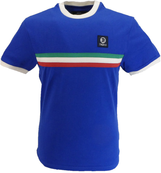 Trojan Mens Cobalt Blue Stripe Front Cotton Peach T-Shirt