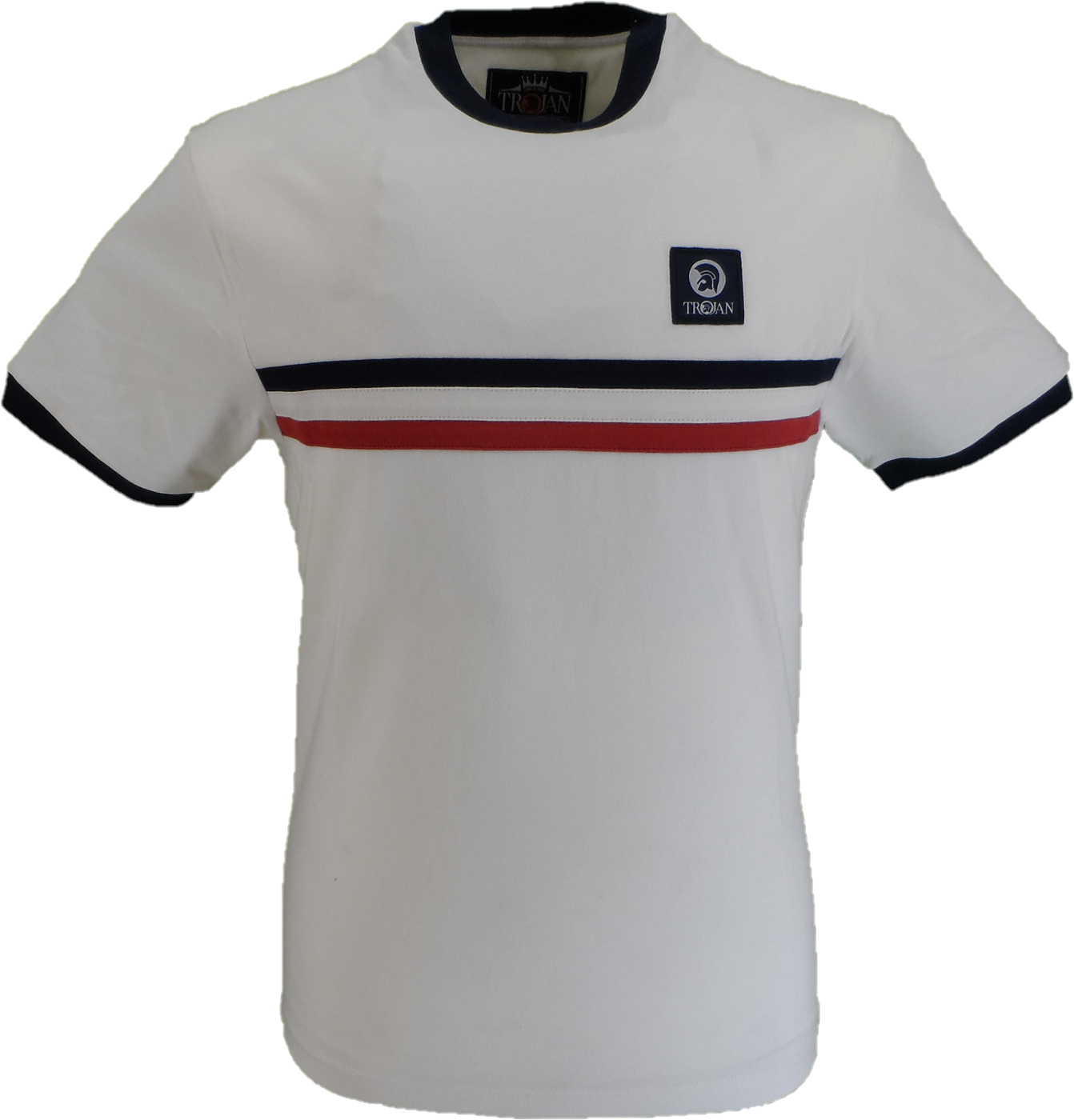 Trojan Mens Ecru Stripe Front Cotton Peach T-Shirt