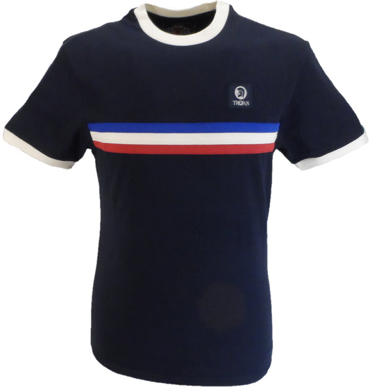 Trojan Mens  Navy Blue Stripe Front Cotton Peach T-Shirt