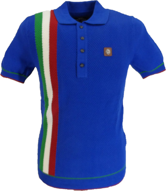 Trojan Mens Cobalt Blue Textured Racing Stripe Knitted Polo Shirt