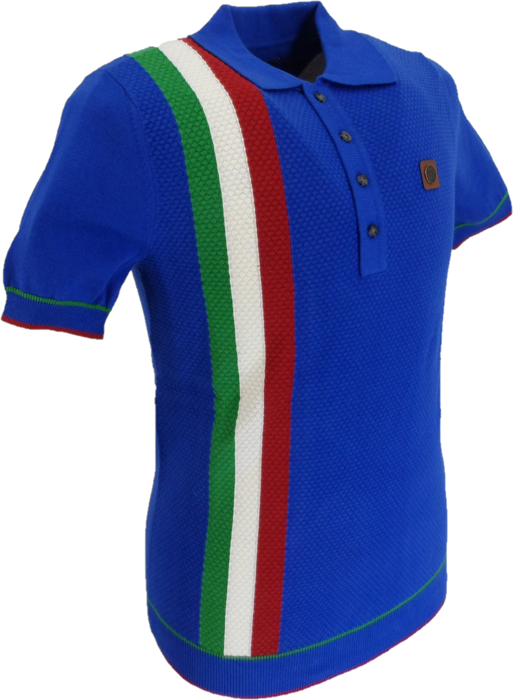 Trojan Mens Cobalt Blue Textured Racing Stripe Knitted Polo Shirt