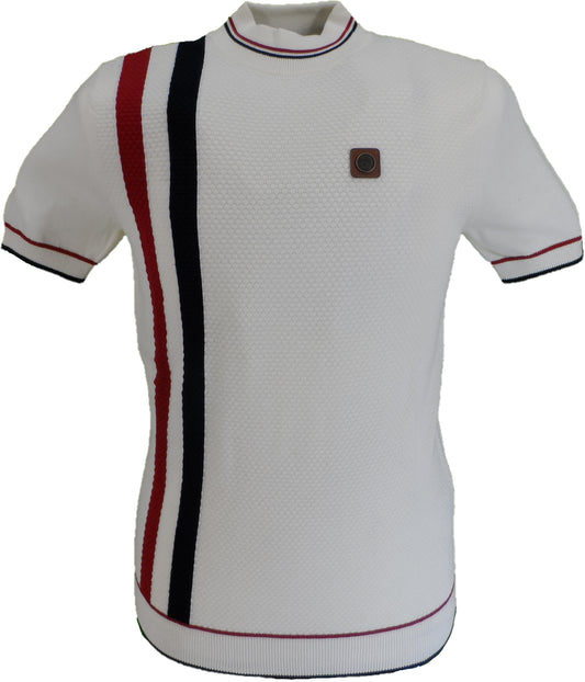 Trojan Mens Ecru Textured Racing Stripe Short Sleeved Turtle Neck