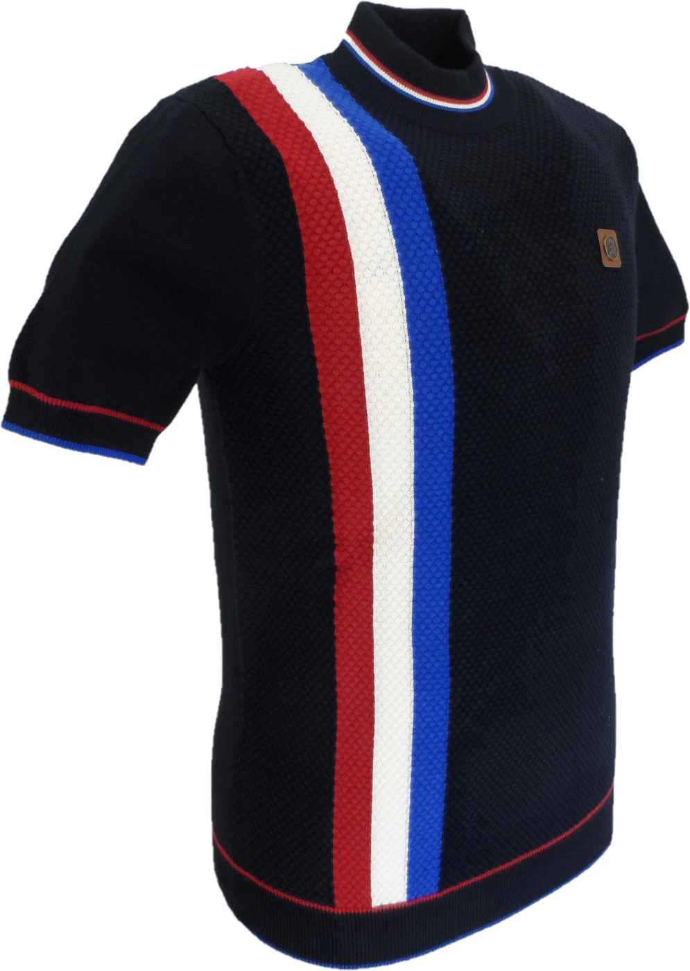 Trojan Mens Navy Blue Textured Racing Stripe Short Sleeved Turtle Neck