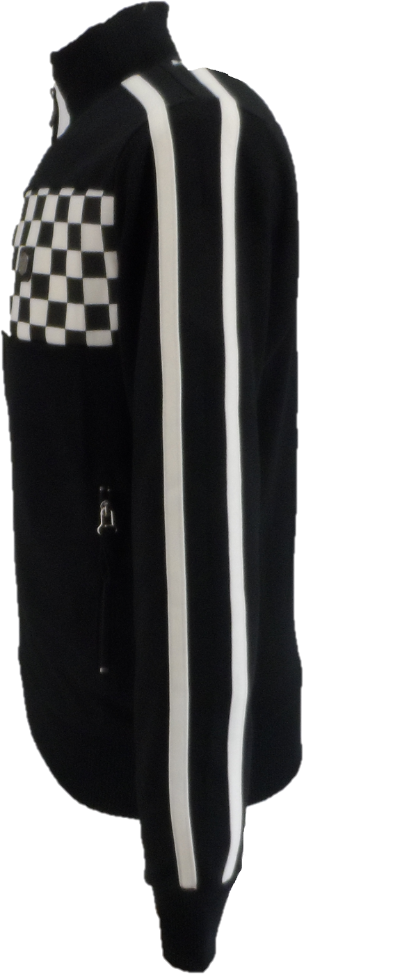 Trojan Mens Black Chequerboard Stripe Retro Track Tops