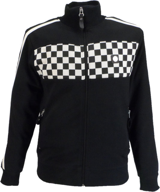Trojan Mens Black Chequerboard Stripe Retro Track Tops