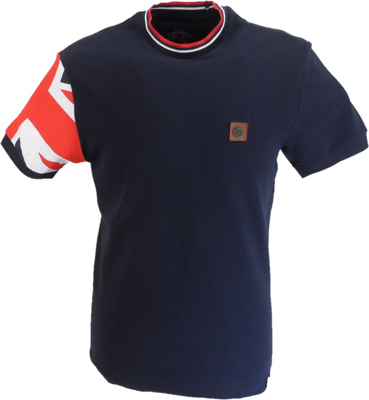 Trojan Mens Navy Blue Flag Print Tipped Pique T Shirt