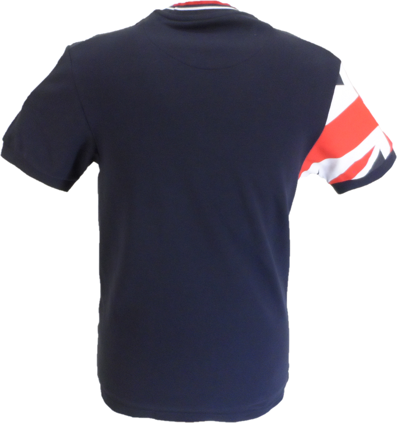 Trojan Mens Navy Blue Flag Print Tipped Pique T Shirt