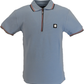 Trojan Mens Powder Blue Rib Chrome-effect Zip Tipped Polo Shirt