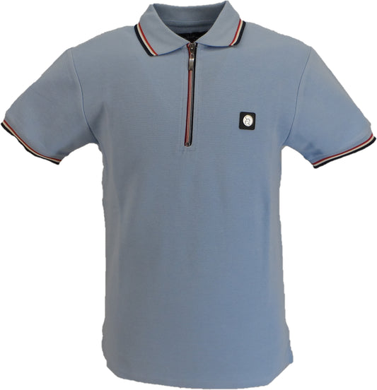 Trojan Mens Powder Blue Rib Chrome-effect Zip Tipped Polo Shirt