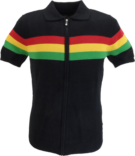 Trojan Mens Black Short Sleeved Zip Up Stripe Cardigan