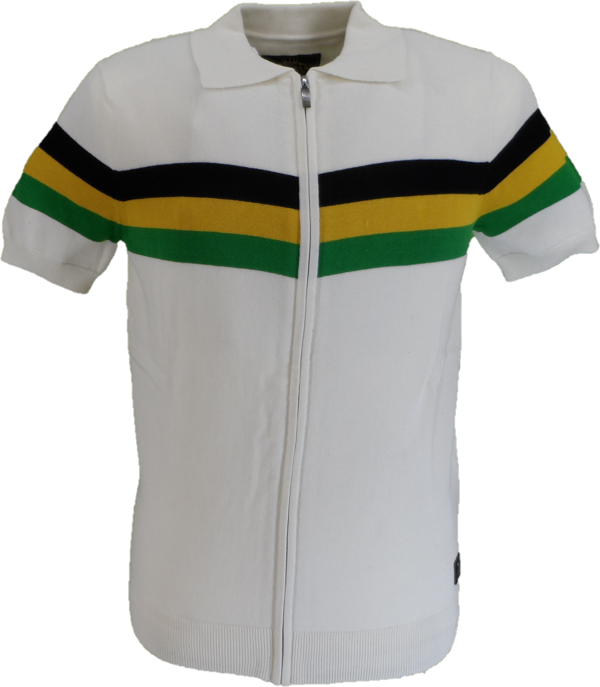 Trojan Mens Ecru Short Sleeved Zip Up Stripe Cardigan