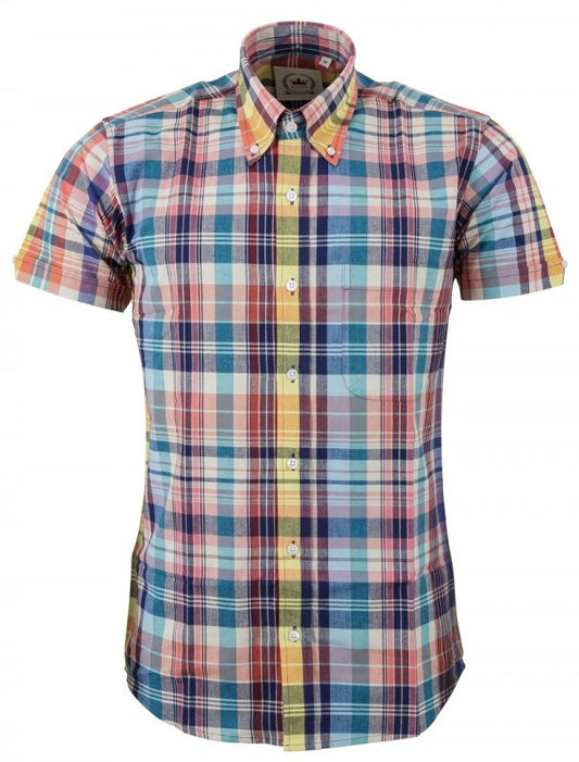 Relco chemises boutonnées à manches courtes pour hommes à carreaux multiples vintage/rétro mod