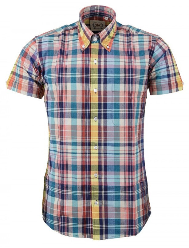 Relco Ladies Retro Multi Check Button Down Short Sleeved Shirts