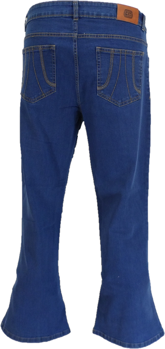 Run & Fly Mens Stone Wash Denim Bell Bottom Flares Jeans