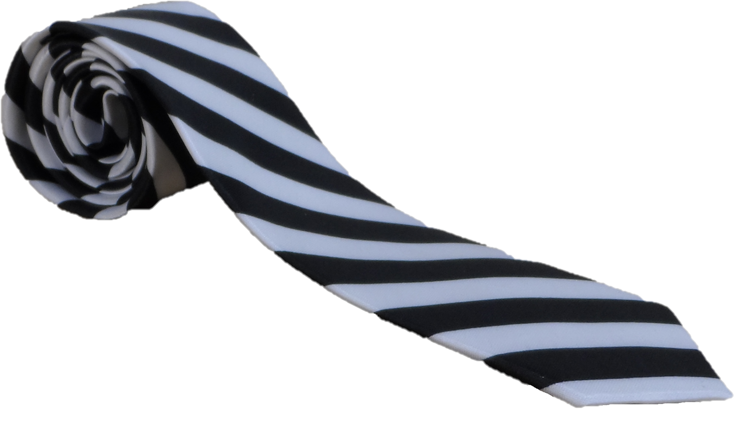 Black and white striped tie on a white background