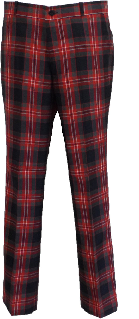 Relco Herren-Hose mit grauem und rotem Schottenmuster im Vintage-Stil Sta Press Trousers