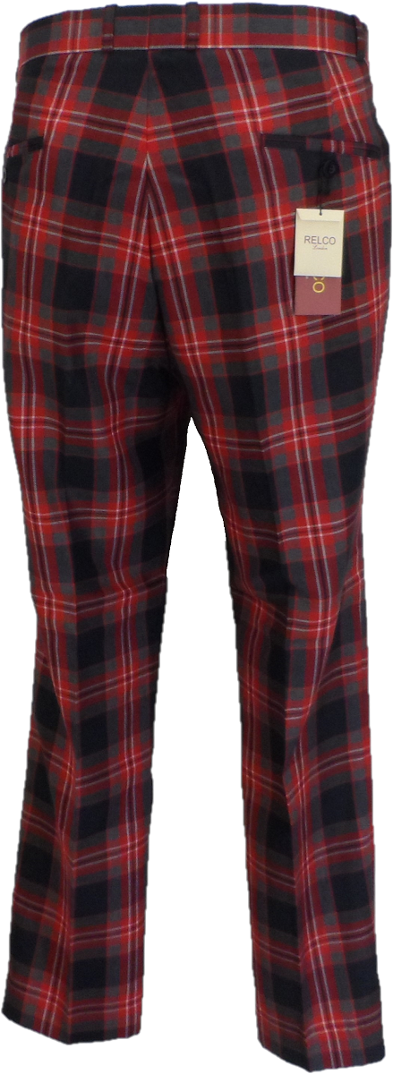 Sta Press Trousers Relco da uomo vintage in tartan grigio e rosso