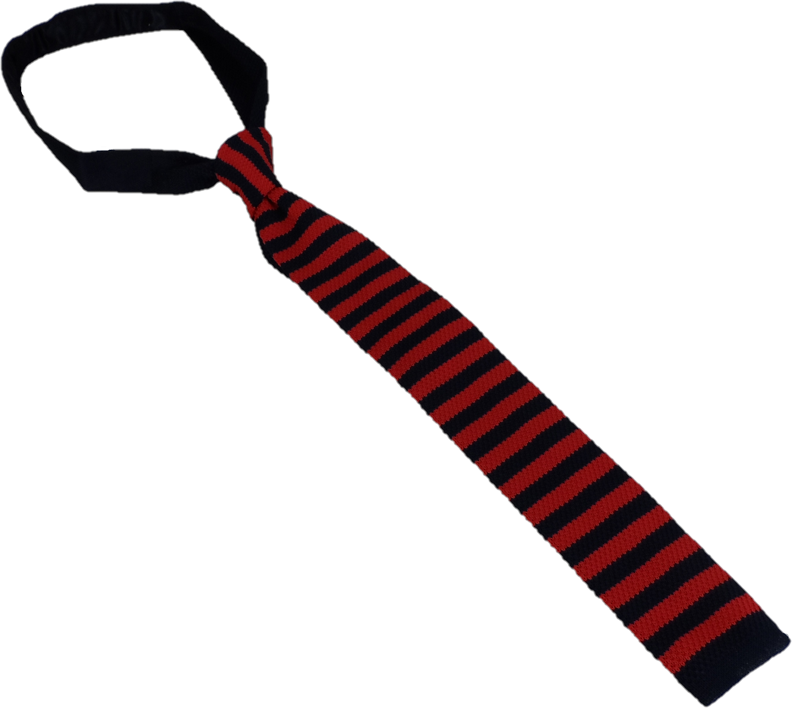 Striped tie with red and black horizontal stripes on a white background