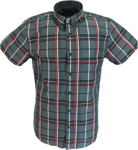 Tootal camisas de manga corta con plumón retro 100% algodón a cuadros rojo verde para hombre