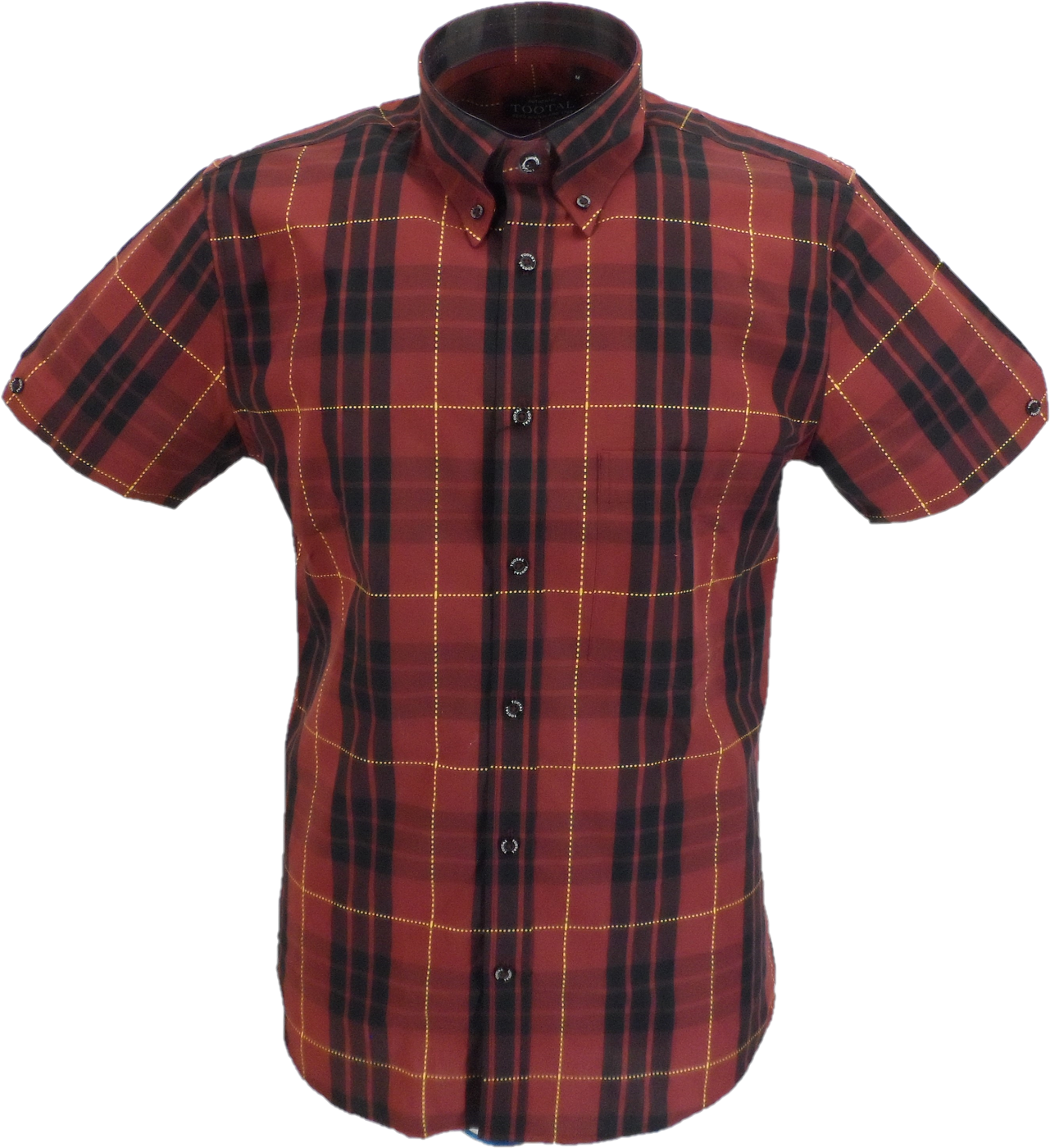 Tootal Mens Oxblood Checked 100% Cotton Retro Down Short Sleeve Shirts