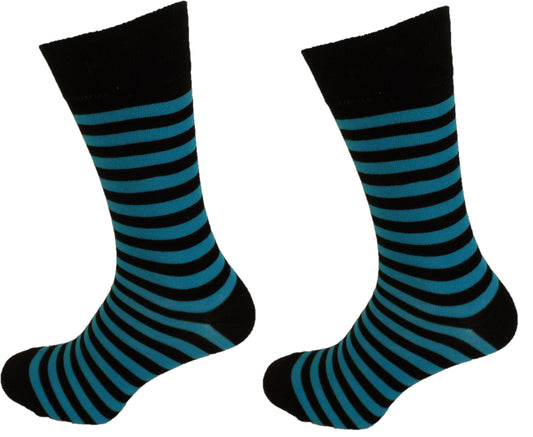 Lot de 2 paires Socks rétro à fines rayures turquoise/noir pour homme
