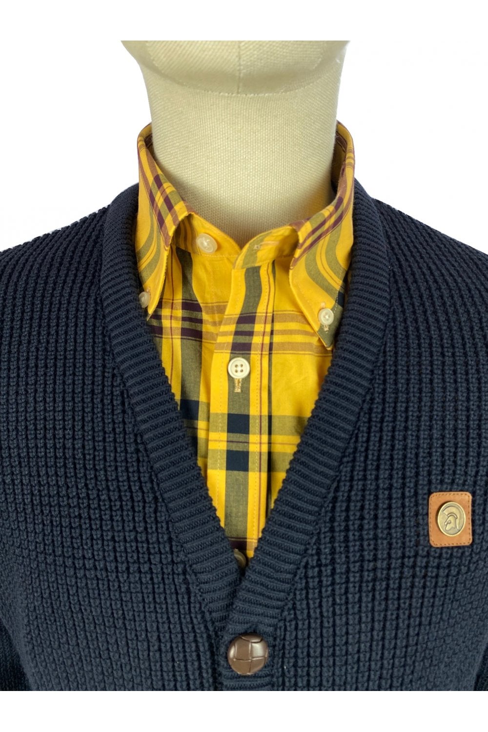 Trojan Classics Retro Waffle Knit Navy Blue Cardigan